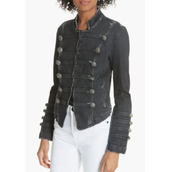 Free People Fitted Military Denim Jacket, Black | Size Medium - Picture 5 of 10